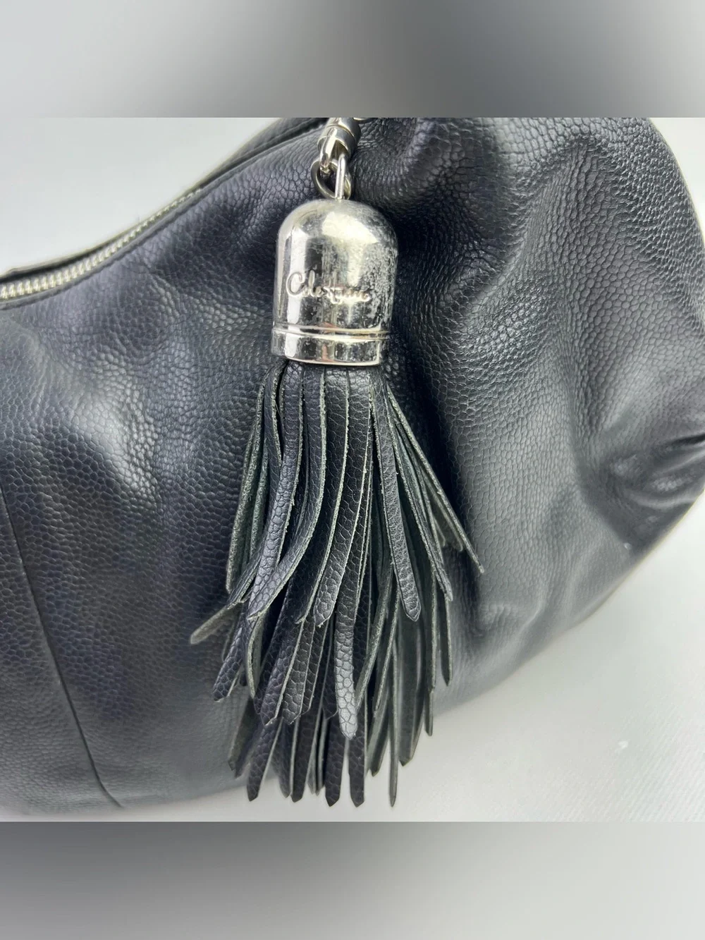 Cole Haan Collection F06 Pebbled Leather Hobo Bag Braid Handle Tassel